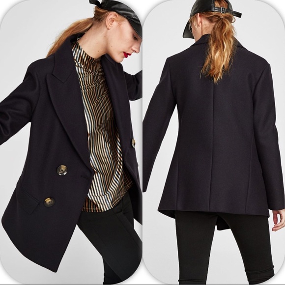 zara navy double breasted coat